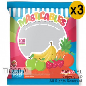 CARAMELO MASTICABLE FRUTALES 250 GR X 100 UNIDADES x 3